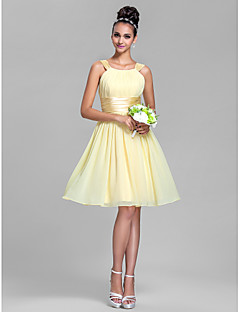 Knee-length Chiffon / Stretch Satin Bridesmaid Dress - Daffodil / Royal Blue / Ruby / Champagne / Grape Plus Sizes / Petite A-line Straps