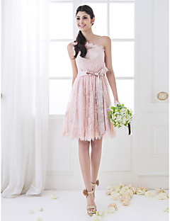 Lanting Knee-length Lace Bridesmaid Dress - Pearl Pink Plus Sizes / Petite A-line One Shoulder
