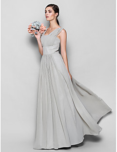 Lanting Floor-length Chiffon Bridesmaid Dress - Silver Plus Sizes / Petite Sheath/Column Square