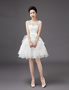 Knee-length Organza Bridesmaid Dress-Ruby / Ivory / Silver A-line Scoop