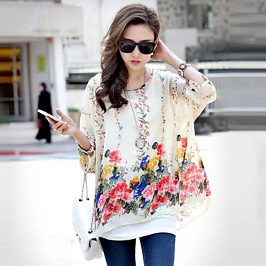 Women's Floral Shirt , Round Neck Short Sleeve 1655160 2017 – $8.99