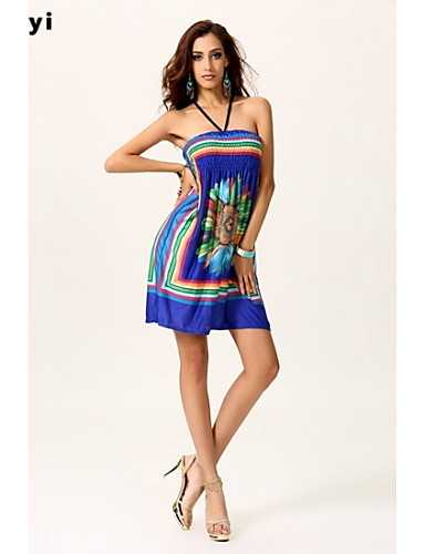 Womens Beachcasualprint Micro Elastic Sleeveless Knee Length Dress 0718